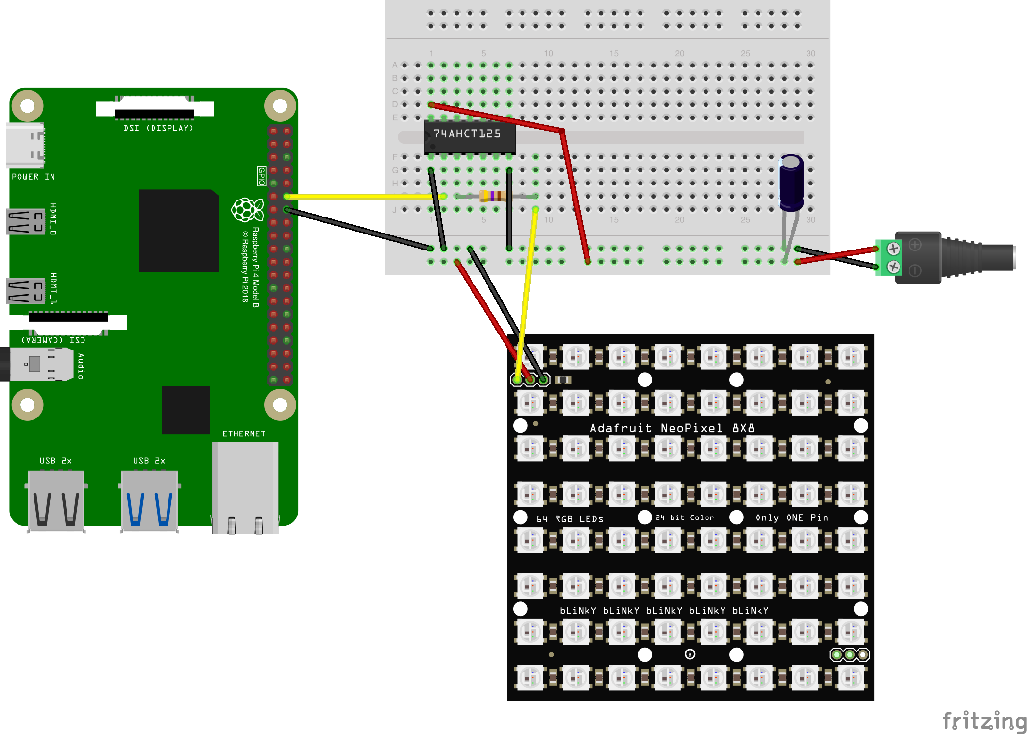 Design for the board linking Neopixel and Raspbery Pi