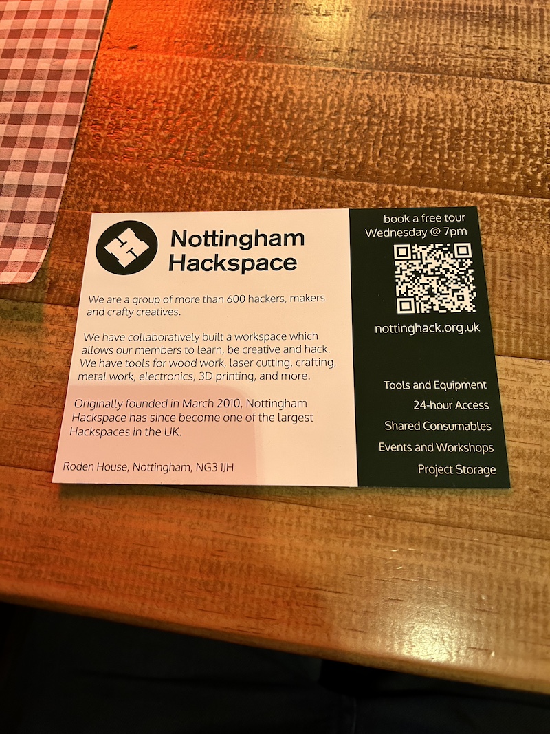 A nottinghack flyer found in Doughnots, 29th March 2024