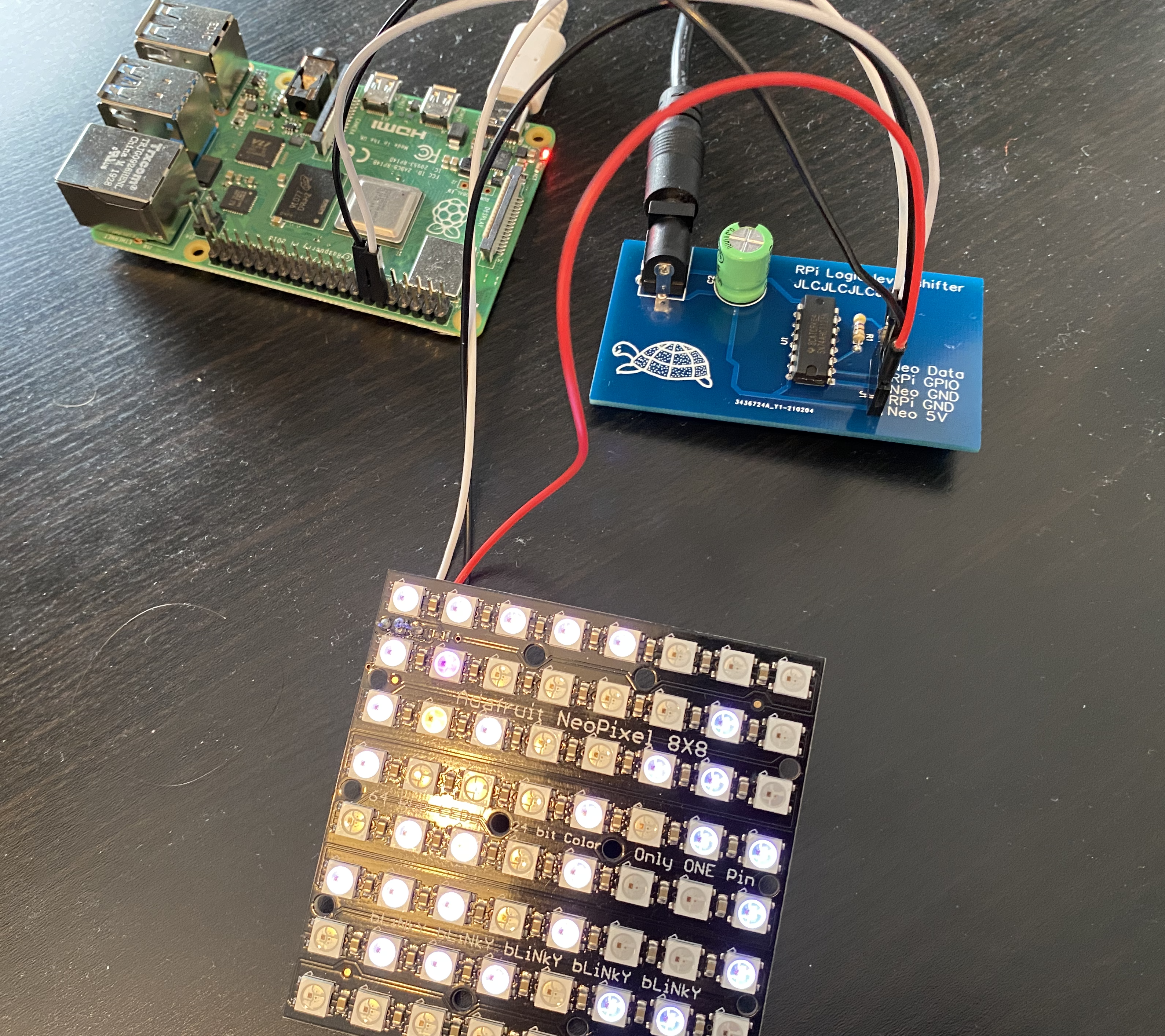 PCB connecting the Pi and Neopixel